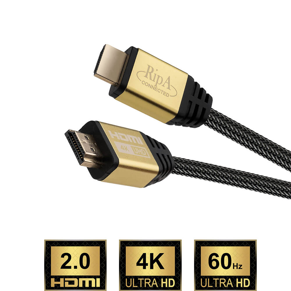 bouwer Gestaag Wasserette Ripa Connected HDMI 2.0 kabel goud / zwart | RipaWare.nl