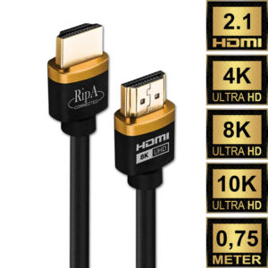 Ripa Connected HDMI kabel 2.1 0,75 m zwart / goud
